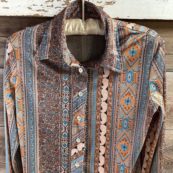 Ladies Handcrafted Long Sleeve Button Up Blouse Paisley Southwestern Vintage - Picture 3 of 6